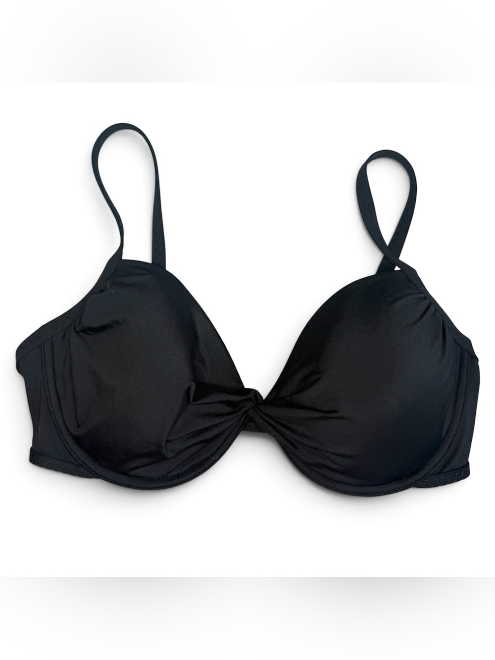 Lands End Bikini Top 36 DD Black Twist Front Underwire Swim Swimsuit Women